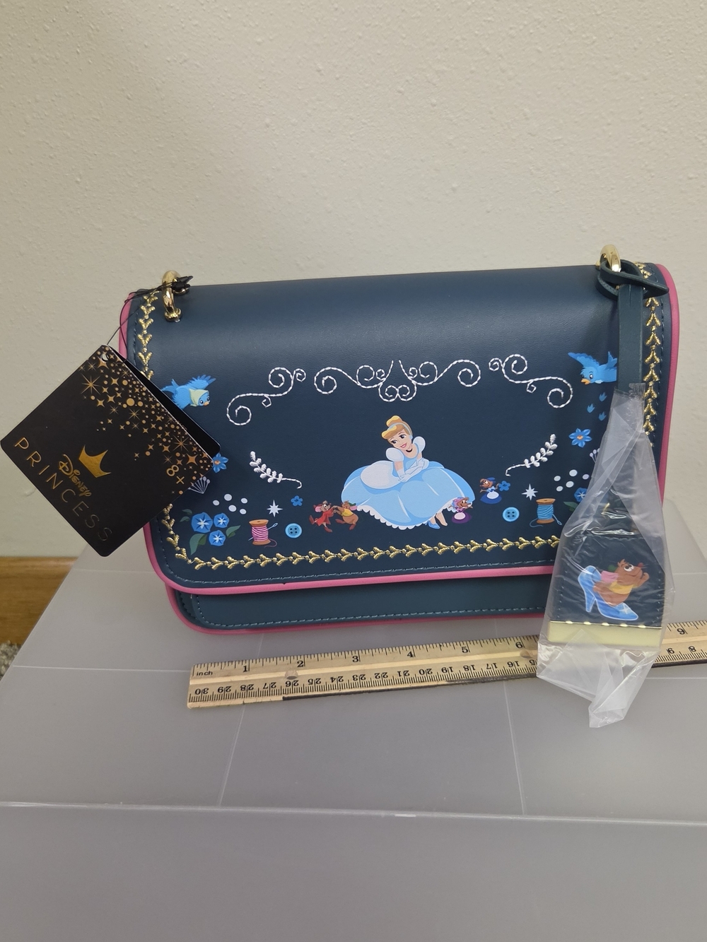 Disney Loungfly Cinderella Blue Crossbody Bag with Pink Trim